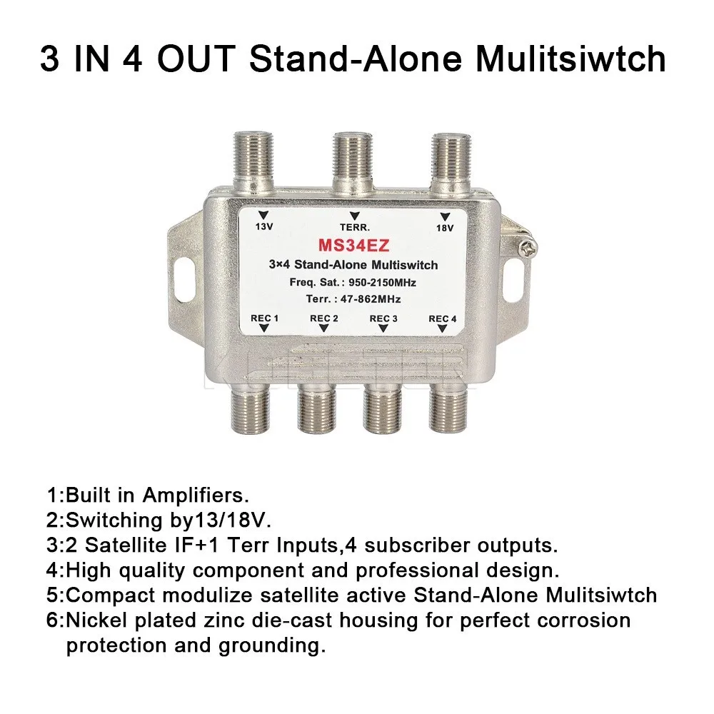 Kebidu MS34EZ 3x4 спутниковый мультипереключатель сплиттер FTA ТВ с lnb конвертером каскад спутниковый 3 в 4 мультипереключатель для DVB-S2 DVB-T2