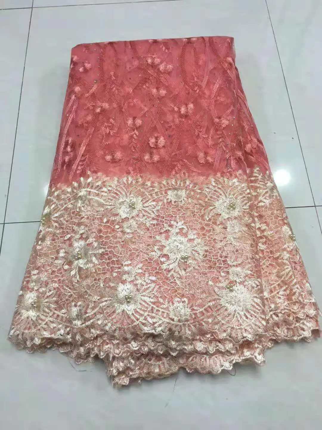 2019 Latest French Nigerian Lace Fabric High Quality Tulle African Wedding Beads switzerland LaceK-HX14 | Дом и сад