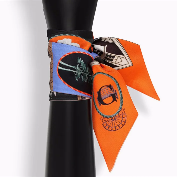 Шелковый шарф с рисунком букв Женский Галстук модный головной платок маленькие длинные шарфы дизайнерские брендовые роскошные женские галстуки-бабочки