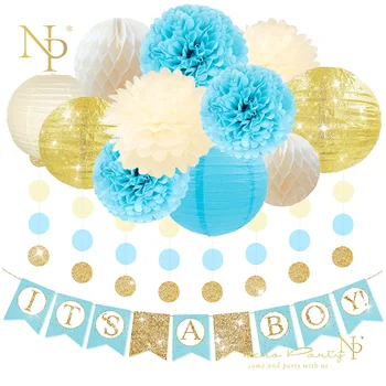 

Nicro 13Pcs/Set Gender Reveal Birthday Party Decoration Baby Shower Paper DIY Decor Lantern Honeycomb Flower Ball PomPom #Set43
