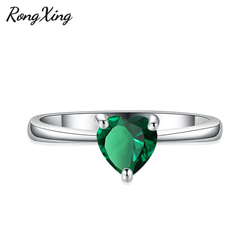 RongXing 925 пробы заполненный серебром браслет с сердцем из опала камень кольца для женщин Винтажная Мода фиолетовый/красный/синий/кольцо с зеленым Цирконом подарок