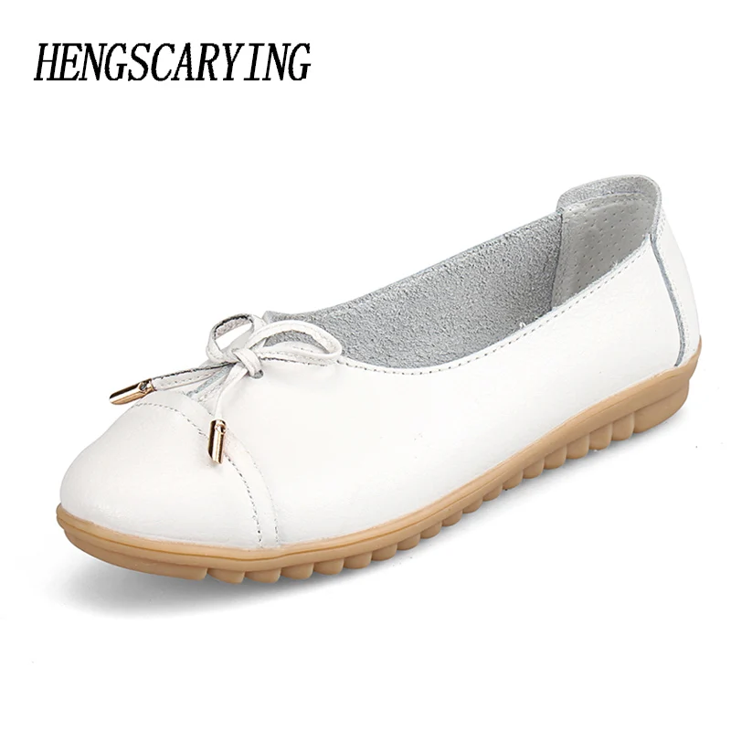 HENSCARYING Brand 2018 Spring New Casual Women Leather Flat Lazy Lady Black Ballet Flats Big Size Girls Loafers Nurse Boat Shoes