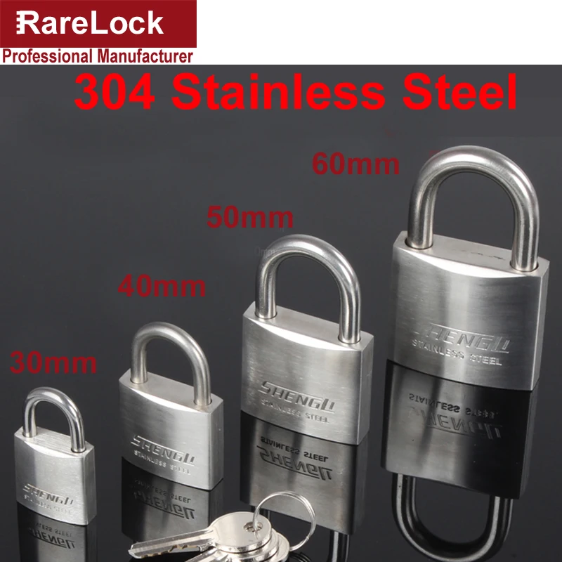 Rarelock 30,40,50,60mm 304 Stainless Steel Padlock with 2 Keys for
