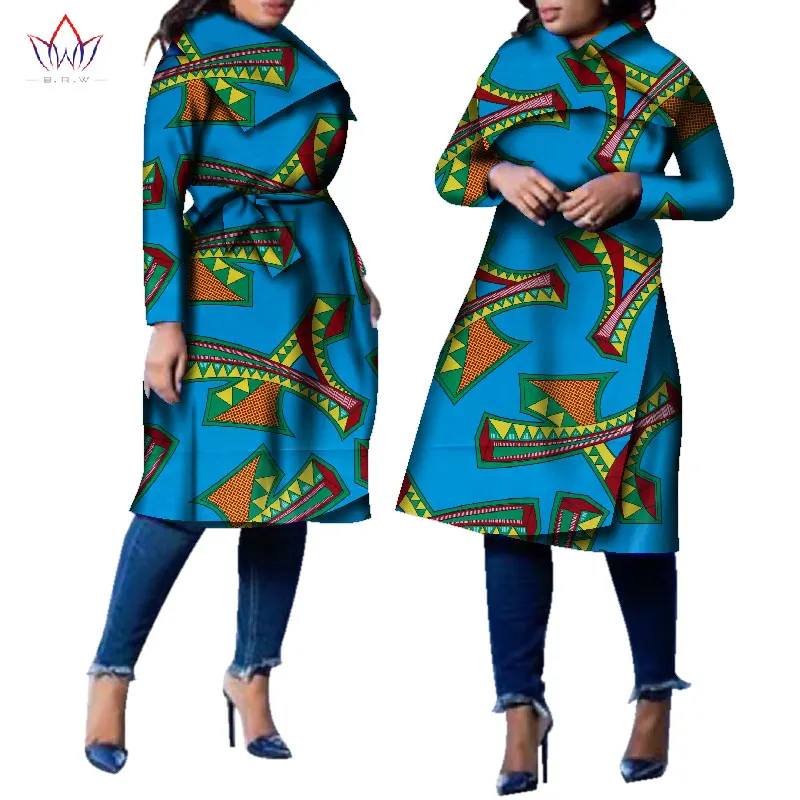 

2019 African Coat Traditional Fashion Women Outwear Plus Size Africa Bazin Riche Dashiki Turn-down Collar Trenchcoat WY2261