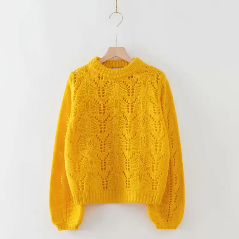 Харадзюку, винтажный зимний свитер с расклешенными рукавами и круглым вырезом для женщин, крученый однотонный Свободный Вязаный топ, Женский пуловер, свитер большого размера - Цвет: Цвет: желтый