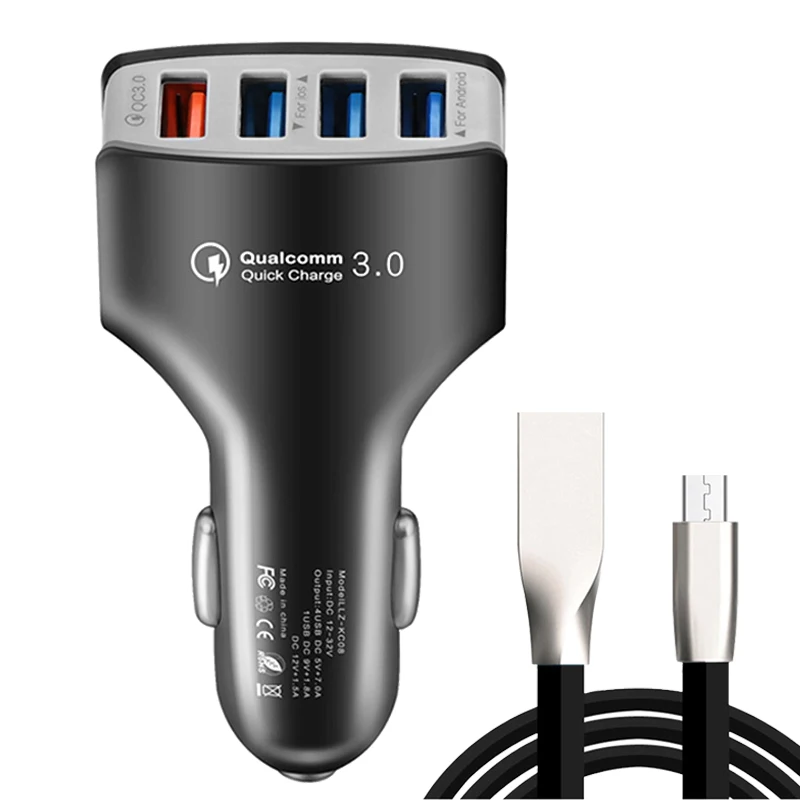 Быстрое Автомобильное зарядное устройство QC3.0 с USB 4 usb-портами зарядные