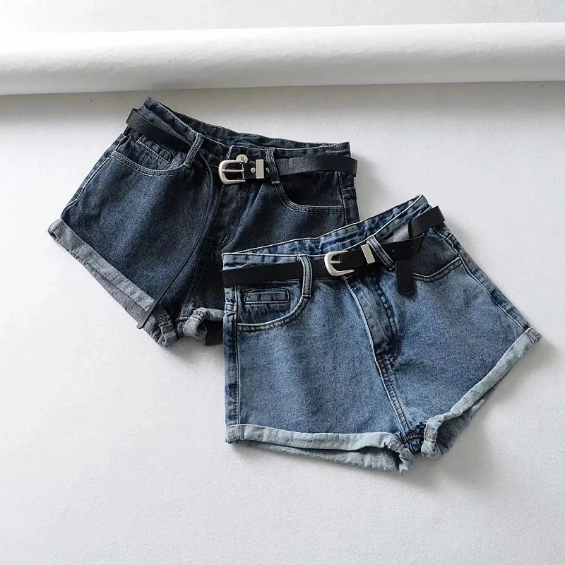 Женские джинсовые шорты Классические винтажные с высокой талией повседневные обжимные джинсовые шорты с поясом летние женские узкие
