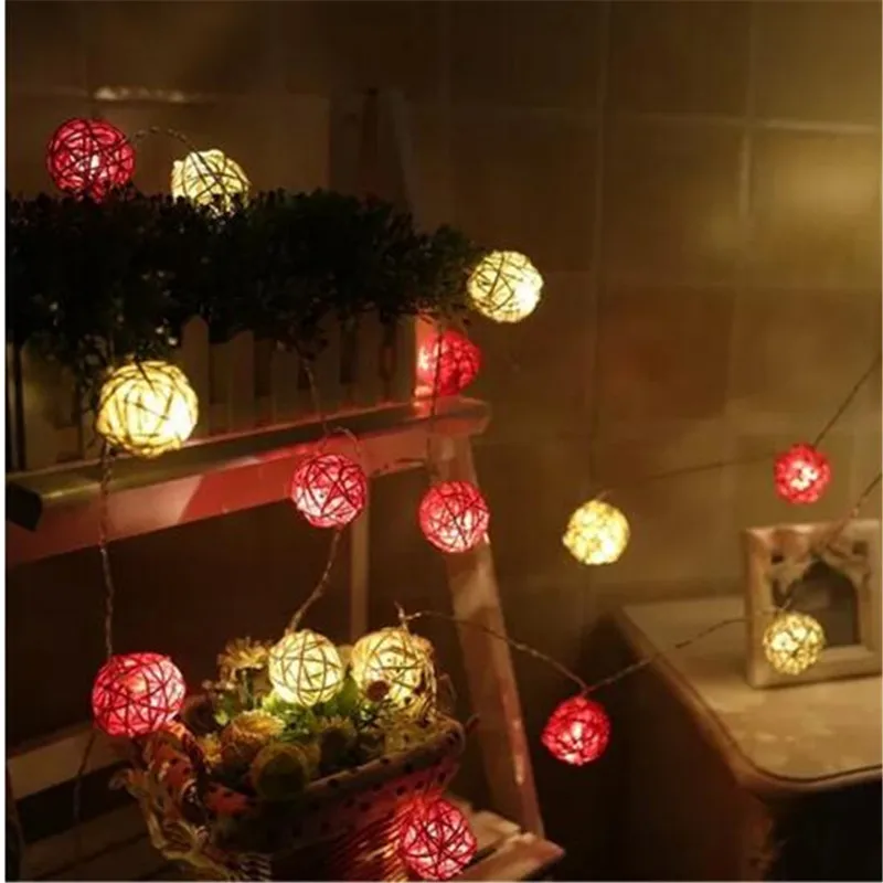 

5M 28LEDs White Red Rattan Ball String Lights Xmas Lover Wedding Party holiday Bedroom Decorations Fairy Lamp Galands