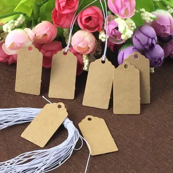 

200Pcs tags+200pcs string DIY Lace Scallop Head Label Luggage Kraft Paper Tags Brown Wedding Note Blank price Hang tag Kraft Chr