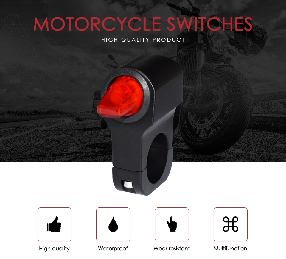 7/" 22 мм нажимная кнопка для крепления на руль мотоцикла, переключатель управления, головной светильник, тормозной противотуманный фонарь, аварийный светильник, кнопка переключения, красный светодиодный светильник