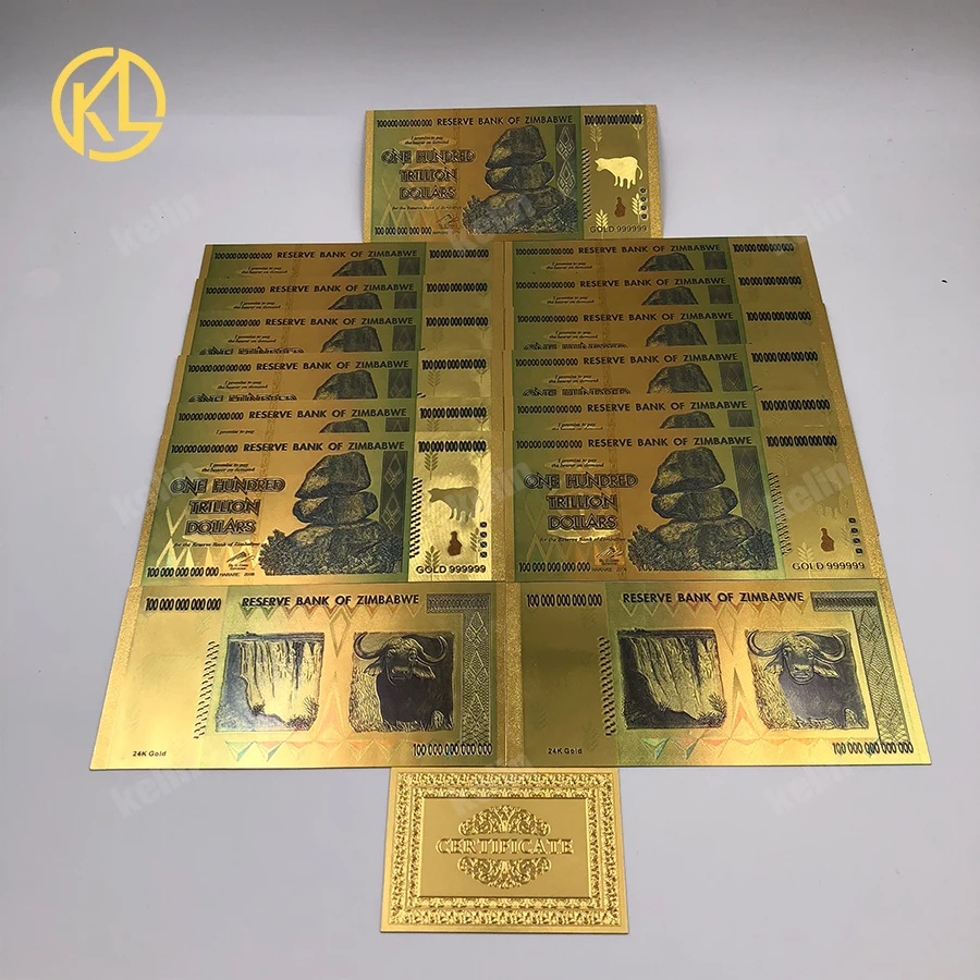 2000pcs/lot Zimbabwe One Hundred Trillion Dollars Gold Plated Banknote With 999999 by fedex tnt or UPS | Дом и сад