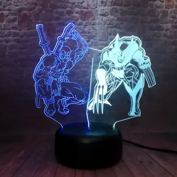 

3D Nightlight LED 7 Mixed Colors Light Marvel Superheros Wolverine Model Marvel Deadpool Figure Toys