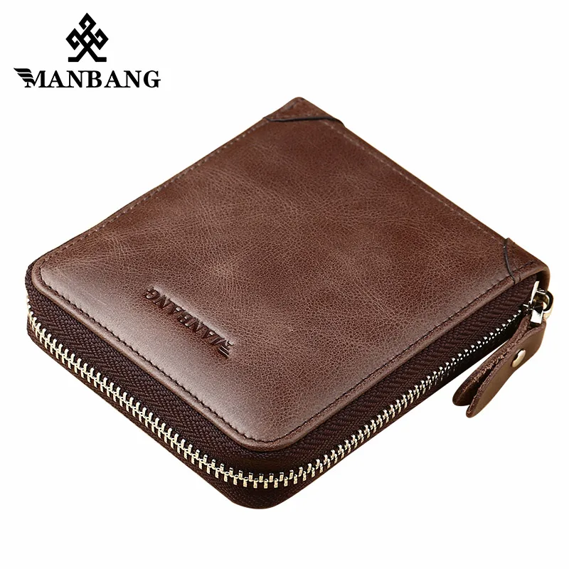 

ManBang Genuine Leather Wallet Men Wallets Brand High Quality Zipper Men Short Fold Wallet Pocket Purse Wallets Male Card Holder