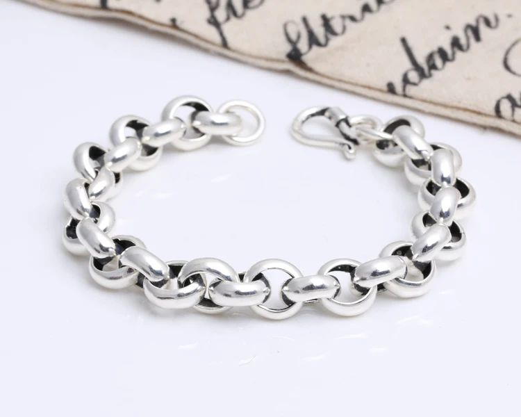 

Sterling Silver S925 10MM Light Pearl Button Retro Thai Silver Men's Punk Wind Bracelet S127