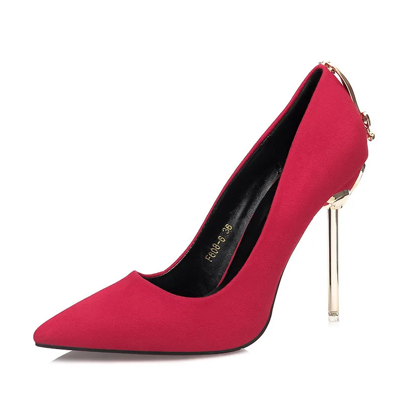 

2019 spring and autumn new Korean version of pointed high heels nightclub sexy metal with women's shoes red 0510