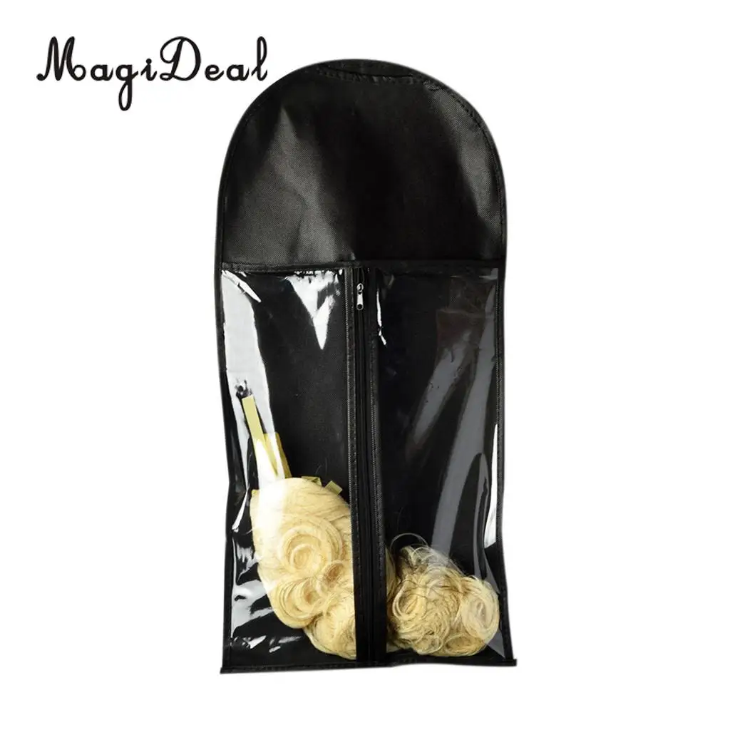 2 Pieces Professional Hair Extensions Wig Storage Bag Holder Case Dustproof Organizer Protector Wigs Pouch Black