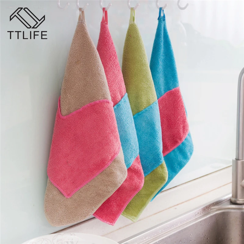 

TTLIFE Hanging type microfiber mixed-color gloves rag Wipe window cleaning glass cloth washing cloth Thickened kitchen towel