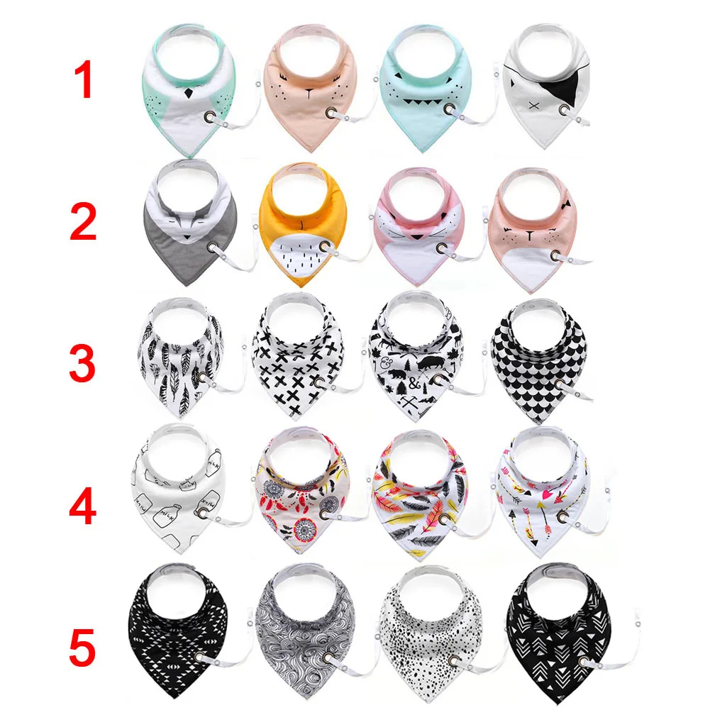 

4Pcs/Set Baby Bibs Saliva Towel Arrow Cartoon Cloths Triangular Cotton Towels with Pacifier Chain M09