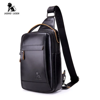 

LAOSHIZI LUOSEN Vintage Chest Bag Pack Retro Sling bag Men Shoulder Bag Male Small Oil Wax Genuine Leather Messenger Crossbody