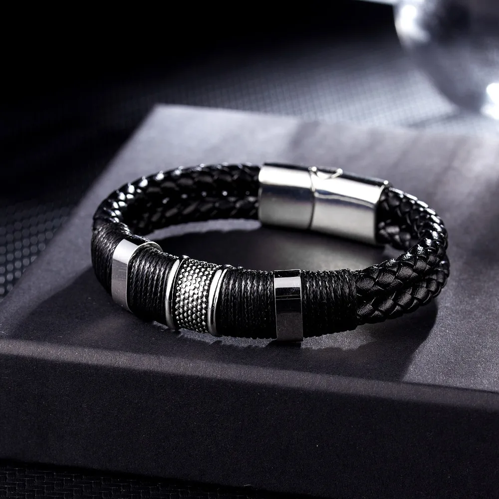 

Rinhoo Handmade Vintage Leather Magnet Rope Chain Bracelet Fashion Jewelry Exquisite Accessories Gift For Men