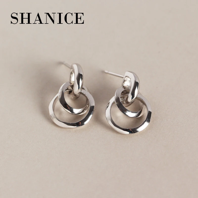 SHANICE,, 925 серебро, минимальный геометрический круг, заводные, индивидуальные, полые, круглые серьги-гвоздики, хорошее ювелирное изделие для женщин, вечерние