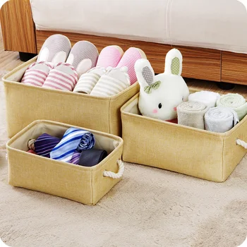 

3pcs/lot Cotton Linen Foldable Storage Basket Storage Box Laundry Barrel Wardrobe Clothes Toy Storage Basket Small Middle Large