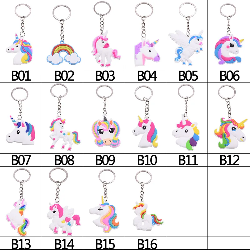 5/10pc Rainbow PVC Cute Animal Horse Unicorn Keychain Alloy Key Ring For Men Women Bag Phone Car Key Chian Decoration Gift Favor