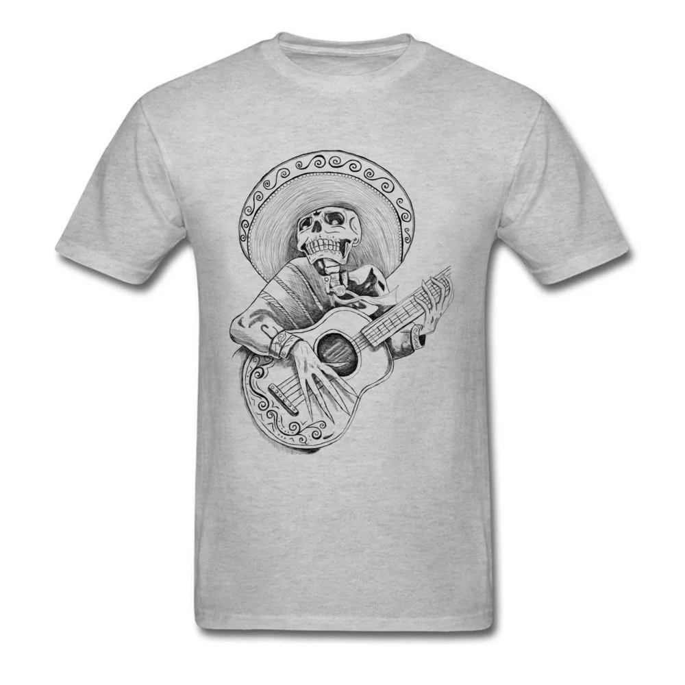Mexican Mariachi singing skull Tops Tees New Design Crewneck Family Short Sleeve 100% Cotton Fabric Men Top T-shirts Tshirts Mexican Mariachi singing skull grey