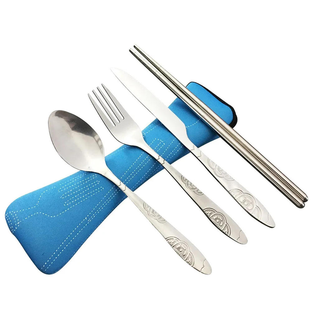 3/4 шт/набор из нержавеющей стали вилка ложка палочки для еды путешествия Кемпинг столовые приборы инструменты посуда может CSV - Цвет: Light Blue