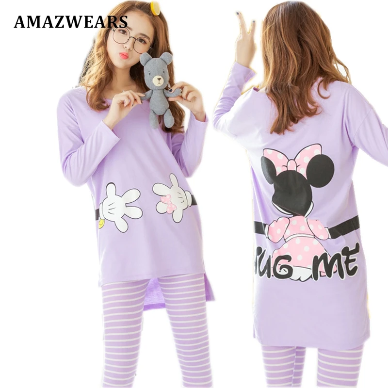 Long Sleeve Pajamas Homewear Women Cute Sleepwear Nightwear Autumn