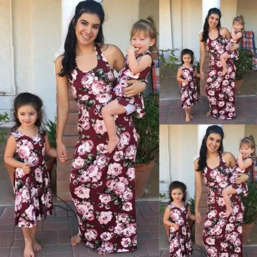 

Mother Daughter Family Matching Floral Dress Mommy and Me Floral Holiday Beach Maxi Dresses Summer Outfits
