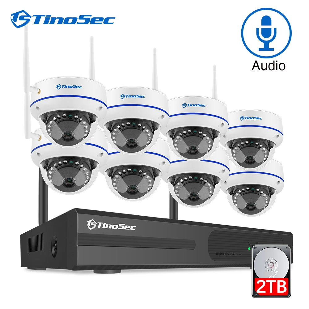 TinoSec 8CH Беспроводная NVR система HD 2MP Vandalprood купольная ip камера домашняя Аудио CCTV