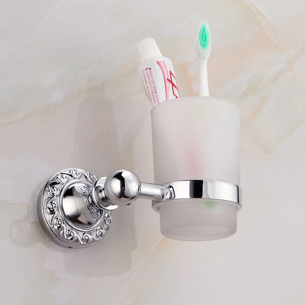 Single Cup Holder Solid Stainless Steel Silver Toothbrush Bathroom Accessories Set Wall Mounted Carved Tumbler | Обустройство дома