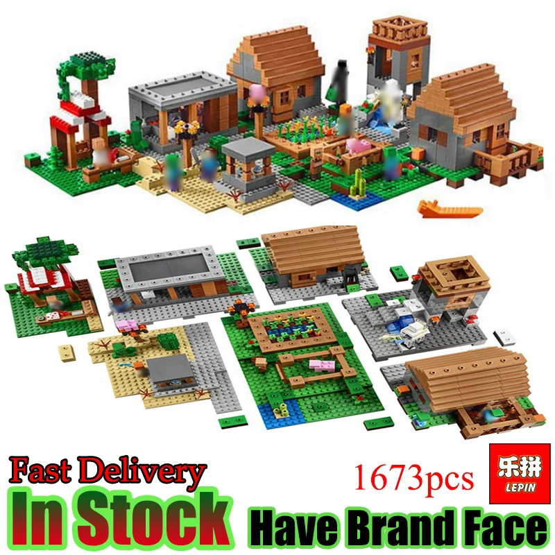 

LEPIN My Worlds Game 1673pcs Minecraft Village House Set Model building blocks Bricks Figures kits toys for children