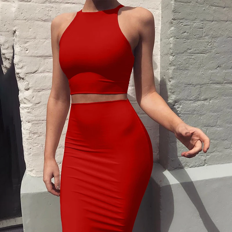 

ZHYMIHRET 2018 Sexy Summer Two Piece set dress Crop Tops sheath set Mini bandage Dress Sleeveless party Vestidos robe femme ete