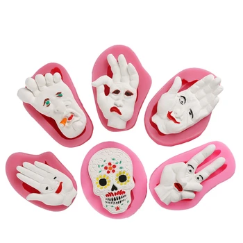 

6PCS Skull Face 3D Christening Mould Halloween Fondant Cake Decoration Silicone Molds Cupcake Baking Tools H762