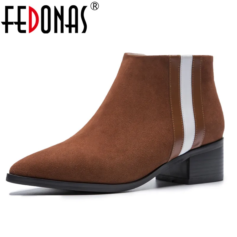 

FEDONAS Genuine Leather Shoes Woman Ankle Boots Autumn Thick High Heel Ladies Boots Zip Winter Handmade Leather Shoes Boots