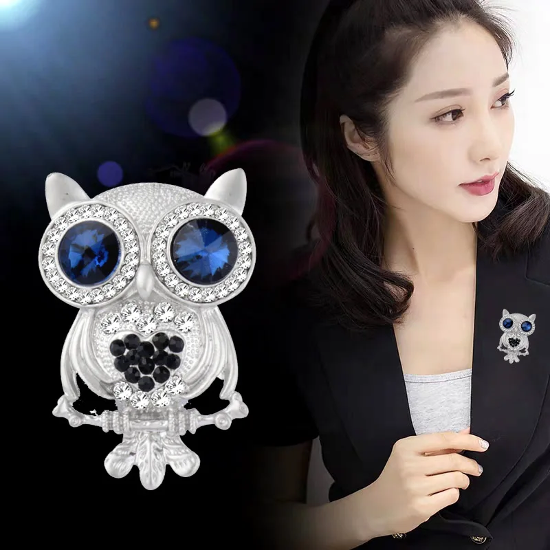 

SINLEERY Fashion Cute Blue Eye Owl Brooches Pins Silver Color Animal Broches Jewelry For Women Scarf Lapel Pins XZ009 SSH