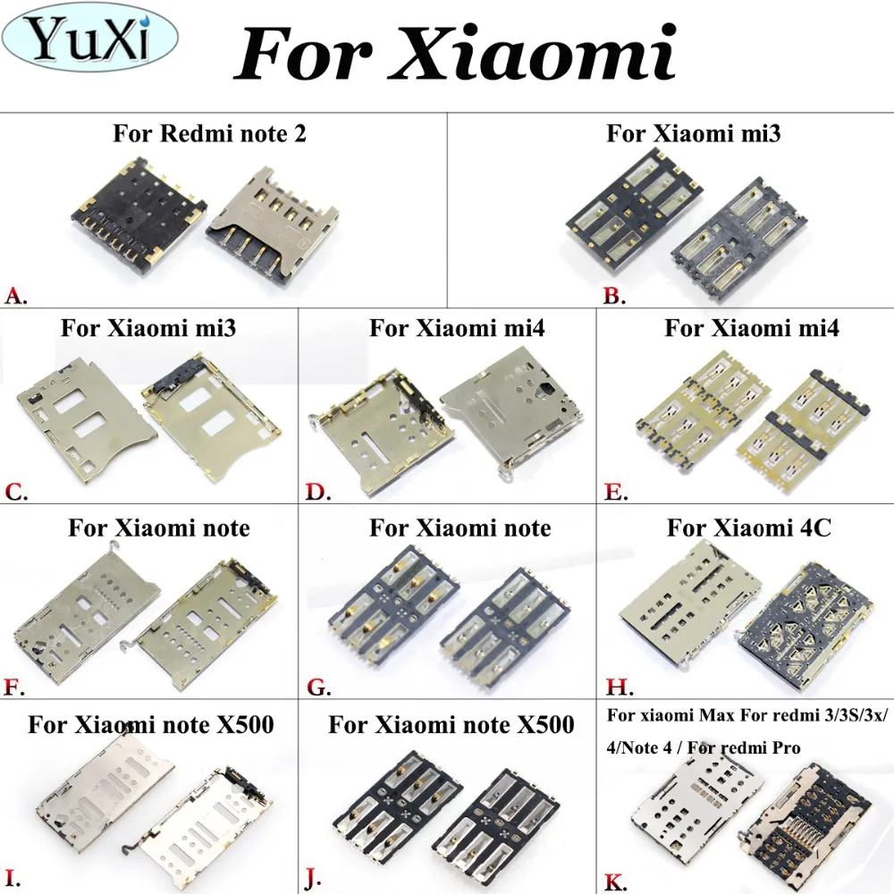 

YuXi Sim Card socket holder reader slot connector tray Replacement for Xiaomi Mi 3 Mi3 Mi4 note note X500 4C MAX for Redmi note2