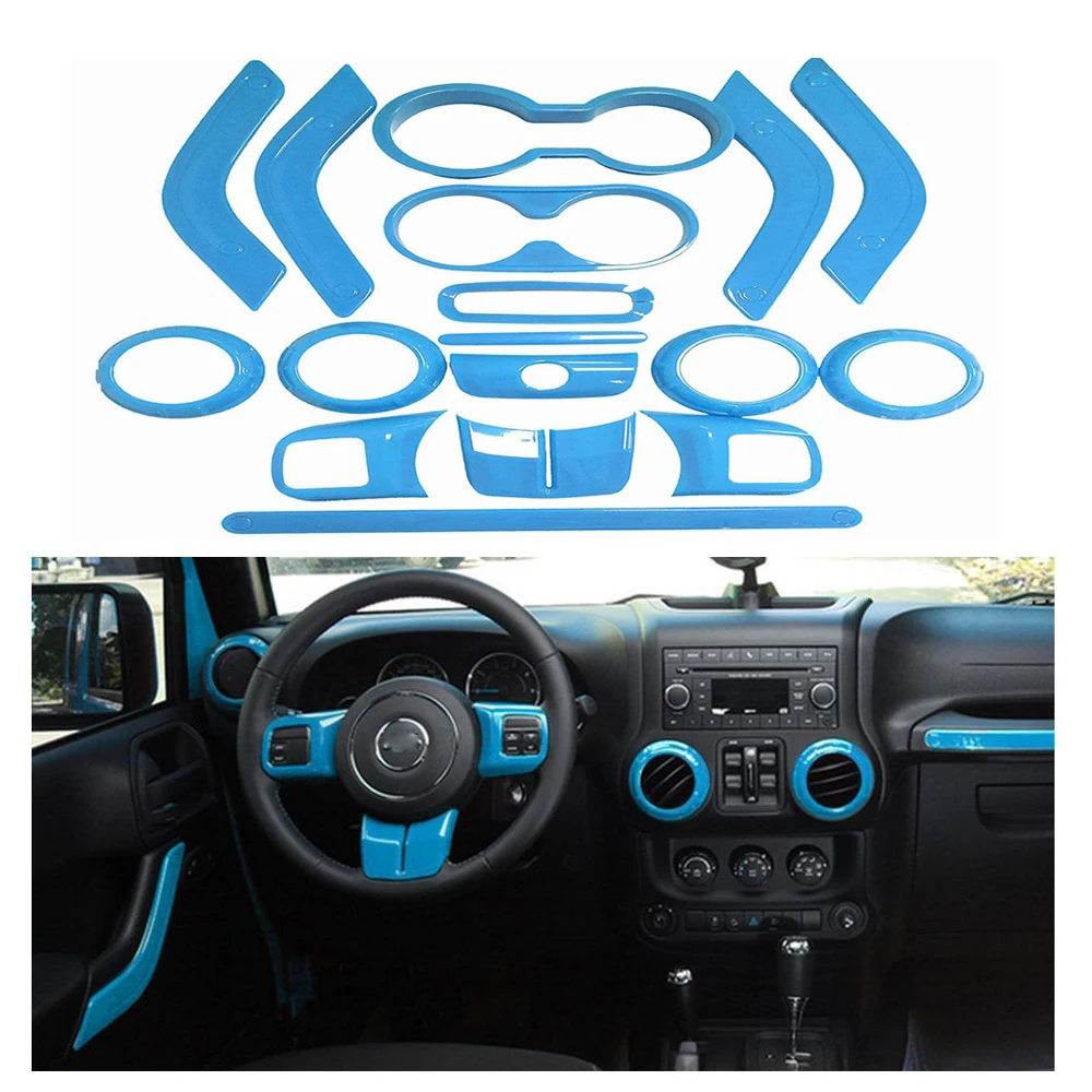 Us 46 43 14 Off 18pcs Light Blue Full Set Interior Decoration Trim Kit Door Handle Air Conditioning Vent Cover Trim For Jeep Wrangler Jk 11 18 In