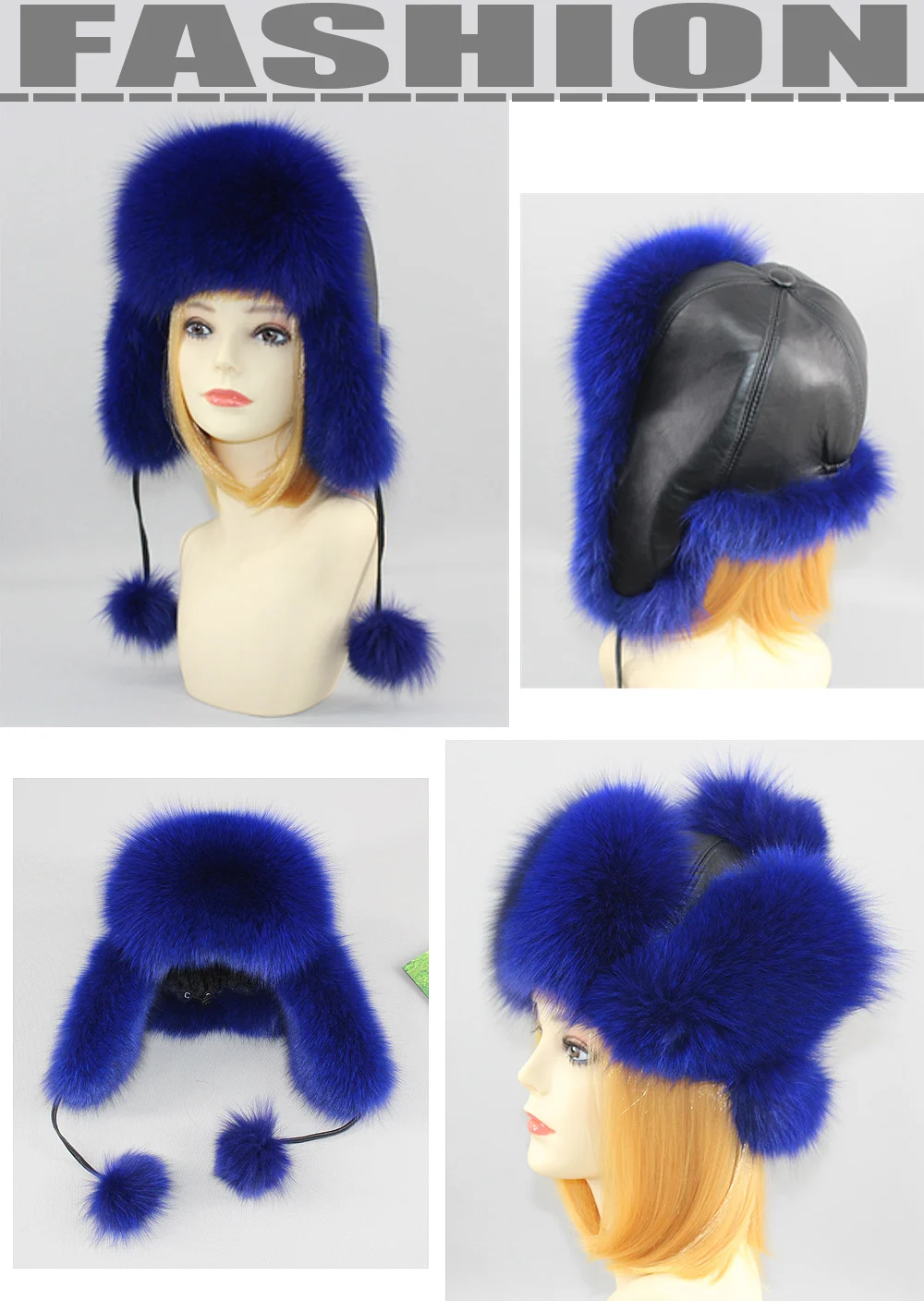 Genuin Fox Fur Hats Lady Real Fox Fur Lei Feng Cap for Russian Women Bomber Hats with Leather Caps Retail wholesale