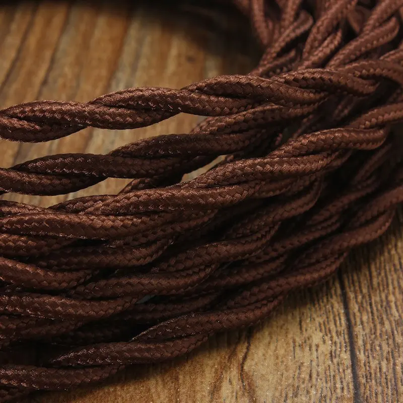 2 cords Vintage brown Electrical Cord cable Twisted Fabric Covered DIY