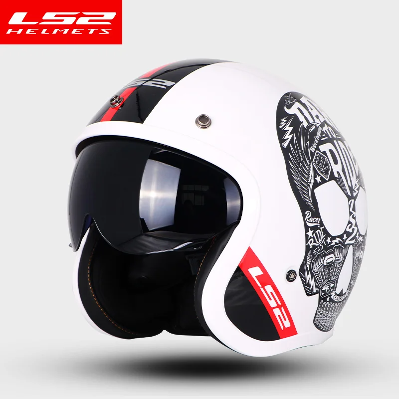 LS2 OF599 Spitfire с открытым лицом винтажный шлем moto rcycle половина 3/4 шлем casco moto винтажный ECE утвержденный размер M-XXXXL - Цвет: White spark plug