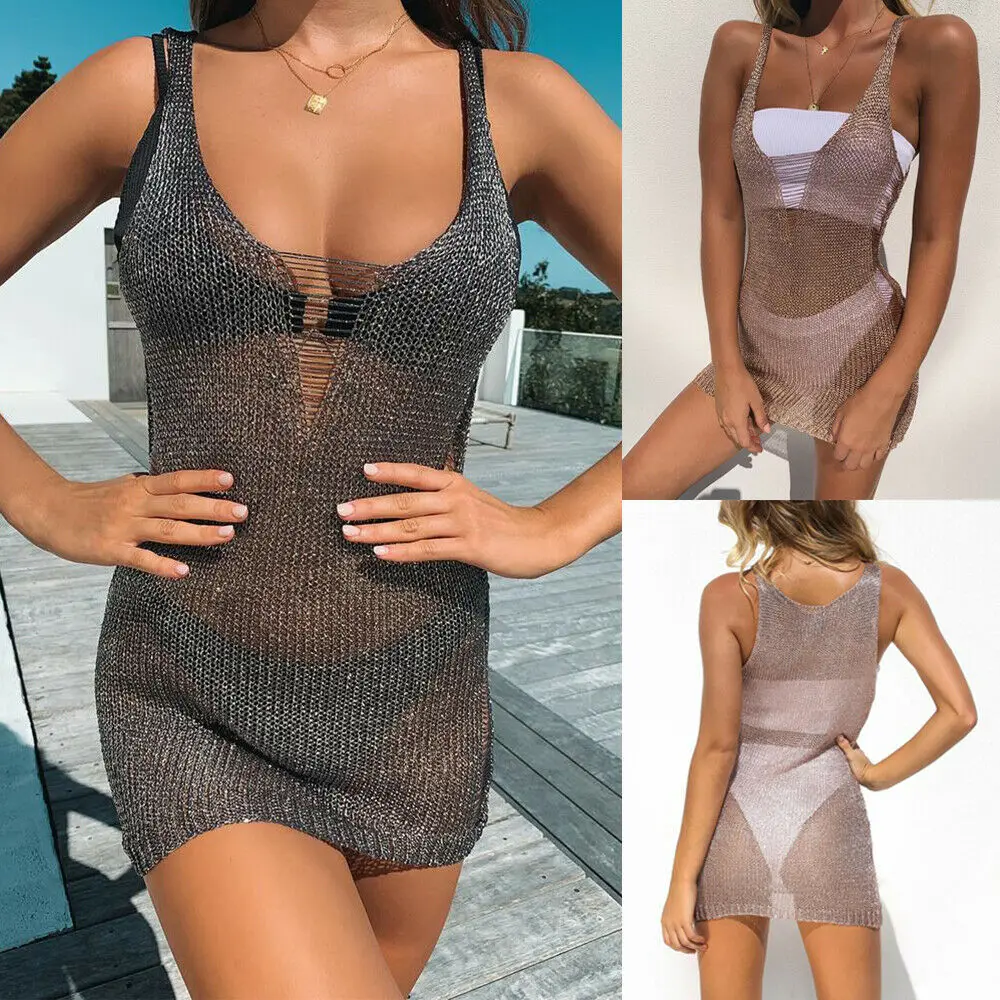 

New Sexy Women Lace Crochet Bathing Suit Beach Dress Bikini Cover Up Fishnet Swimwear Women Cover Up Beach Dress