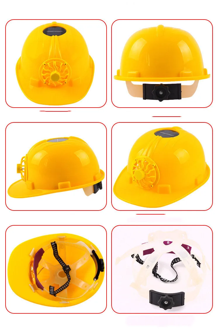 Safurance New Design Adjustable 0.3W PE Solar Powered Safety Security Helmet Hard Ventilate Hat Cap with Cooling Cool Fan Yellow