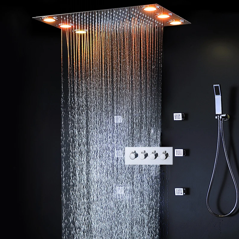 Discount Bathroom Faucets >> Rain Shower Bathroom Shower Set Ceiling LED Overhead Massage Shower Faucets Thermostatic Mixer ... Discount Bathroom Faucets >> Rain Shower Bathroom Shower Set Ceiling LED Overhead Massage Shower Faucets Thermostatic Mixer ...