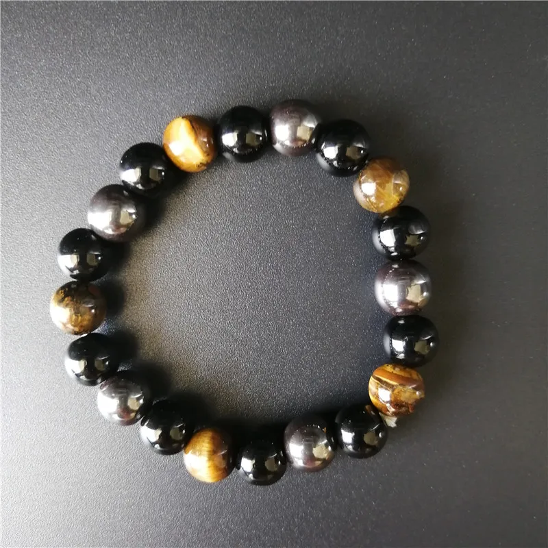 

Men Bracelets Natural Stone Bracelets for Women 10mm Beads Black Obsidian Tiger Eye and Hematite Stone Bracelet