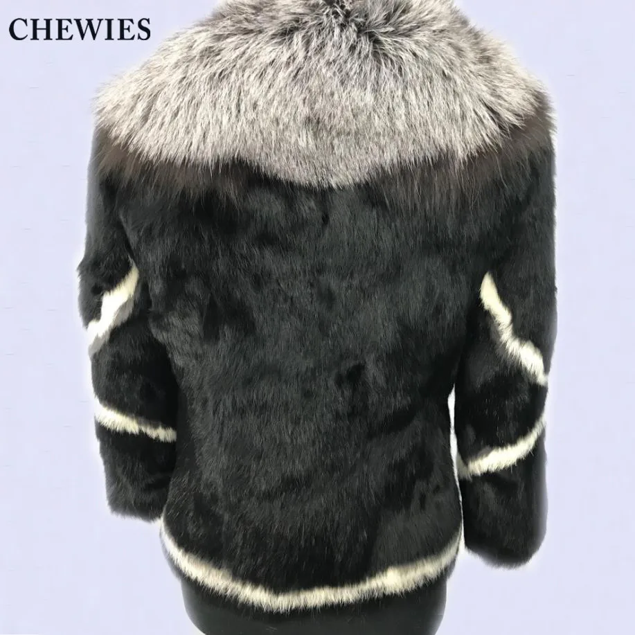 CHEWIES/зимняя натуральная Шуба из натурального кроличьего меха с мехом лисы v