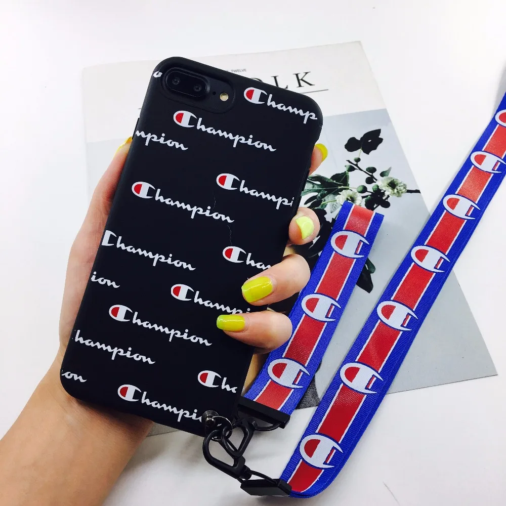 Fashion Brand Plastic Case For iphone 6 6s 6plus 6splus 7 7plus Soft Silicon TPU Luxury Phone Cover For iphone X With Lanyard