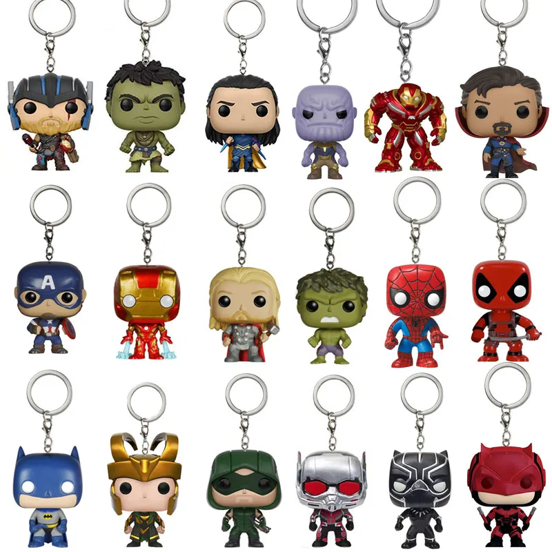

Q Version Keychain The Avengers Hulk Captain America Thor Thanos Hulkbuster Key Chains Spiderman Doll Gift Decoration in box